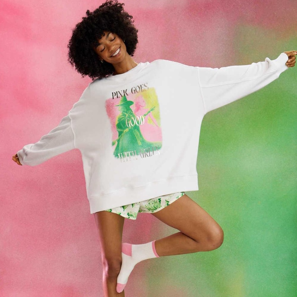 Aerie x Wicked Pink Goes Good With Green Oversized Sweatshirt Size S/P EUC